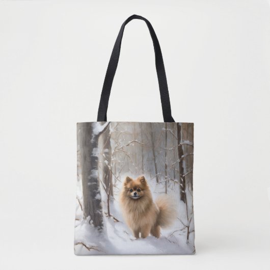 Pomeranian liet het sneeuwKerstmis Tote Bag (Voorkant)