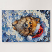 Pomeranian Lost in a Fluff of Christmas Snow Hat Legpuzzel (Horizontaal)