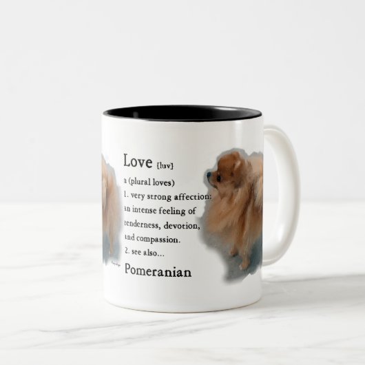 Pomeranian Lovers Gifts Tweekleurige Koffiemok (Voorkant rechts)