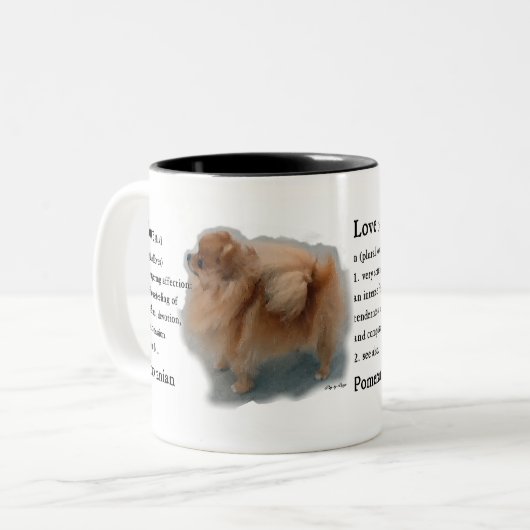 Pomeranian Lovers Gifts Tweekleurige Koffiemok (Voorkant links)