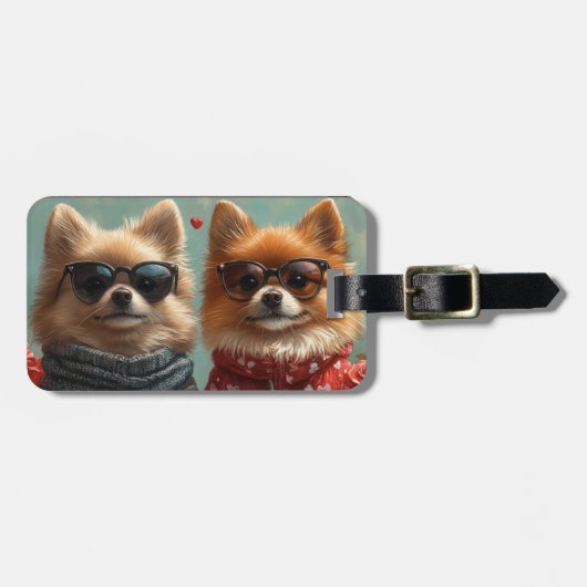Pomeranian met hartrozen Valentijnsdag Bagagelabel (Voorkant horizontaal)