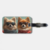 Pomeranian met hartrozen Valentijnsdag Bagagelabel (Achterkant horizontaal)