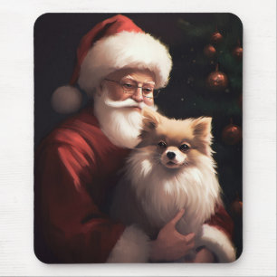 Pomeranian met Kerstman Festieve Kerstmis Muismat
