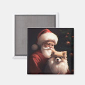 Pomeranian met Kerstman Festive Kerstmis Magneet (Voorkant / Achterkant)