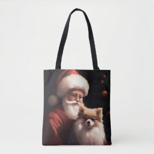 Pomeranian met Kerstman Festive Kerstmis Tote Bag