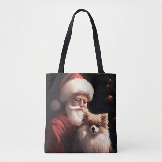 Pomeranian met Kerstman Festive Kerstmis  Tote Bag (Voorkant)