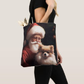 Pomeranian met Kerstman Festive Kerstmis  Tote Bag (Dichtbij)