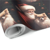 Pomeranian met Sinterklaas Festive Kerstmis Cadeaupapier (Rol Hoek)