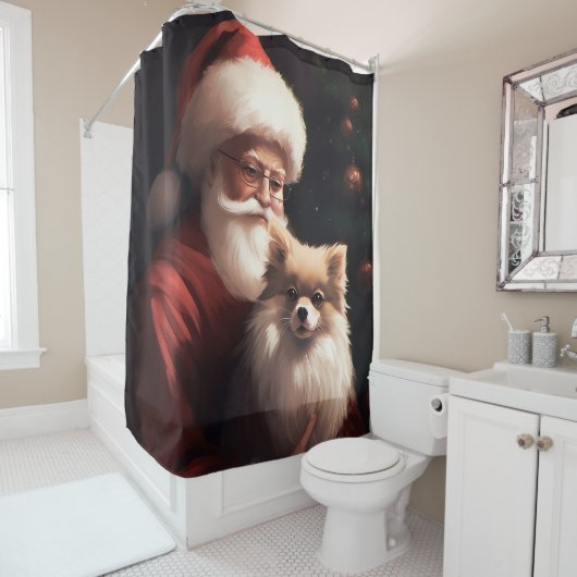 Pomeranian met Sinterklaas Festive Kerstmis Douchegordijn (In situ)