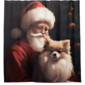 Pomeranian met Sinterklaas Festive Kerstmis Douchegordijn (Voorkant)