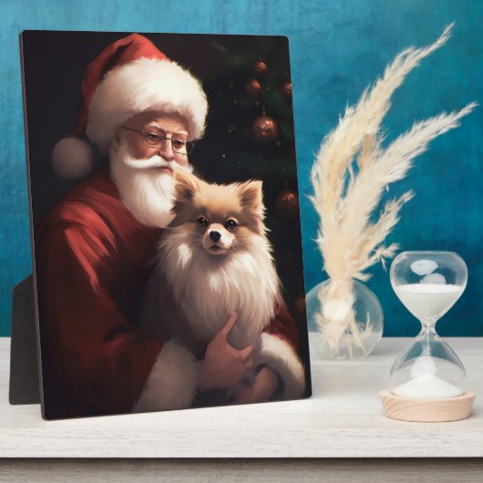 Pomeranian met Sinterklaas Festive Kerstmis Fotoplaat (Zijkant)