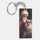 Pomeranian met Sinterklaas Festive Kerstmis Sleutelhanger (Voorkant Links)
