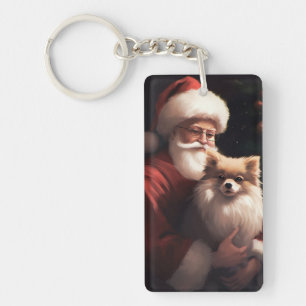 Pomeranian met Sinterklaas Festive Kerstmis Sleutelhanger