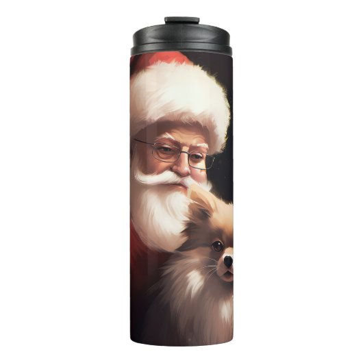 Pomeranian met Sinterklaas Festive Kerstmis  Thermosbeker (Voorkant)