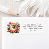Pomeranian met Tulpen Retouradres Label (Insitu)