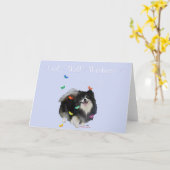 Pomeranian met Vlinders Beterschap Kaart (Gele Bloem)