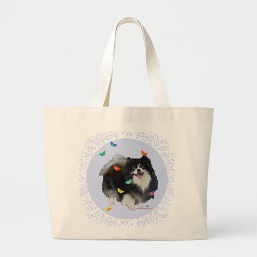 Pomeranian met Vlinders Grote Tote Bag (Voorkant)