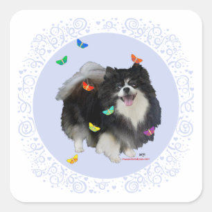 Pomeranian met Vlinders Vierkante Sticker