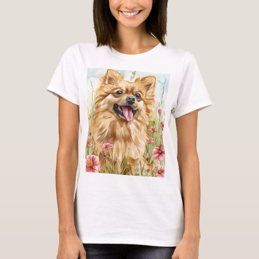 Pomeranian Moeder T-shirt – Watercolor (Voorkant)