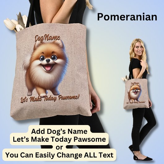 Pomeranian - Naam hond toevoegen, tekst wijzigen Tote Bag