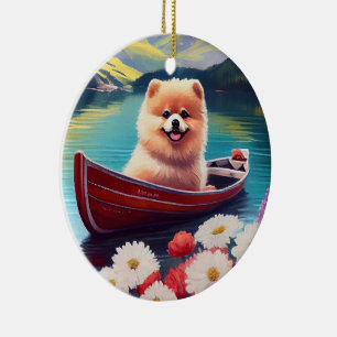 Pomeranian op een peddel: Een landschappelijk avon Keramisch Ornament