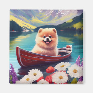 Pomeranian op een peddel: Een landschappelijk avon Magneet