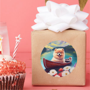 Pomeranian op een peddel: Een landschappelijk avon Ronde Sticker