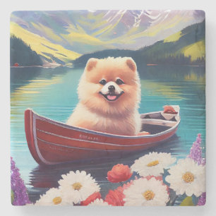 Pomeranian op een peddel: Een landschappelijk avon Stenen Onderzetter