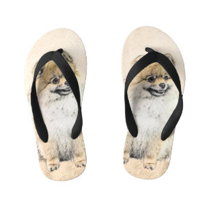 Pomeranian (Oranje) Schilderij - Originele Honden  Kinder Teenslippers