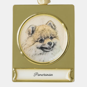 Pomeranian (Oranje) Schilderij - Originele Honden Verguld Banner Ornament