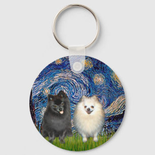 Pomeranian Paar (Z+W)-SterreNachten Sleutelhanger