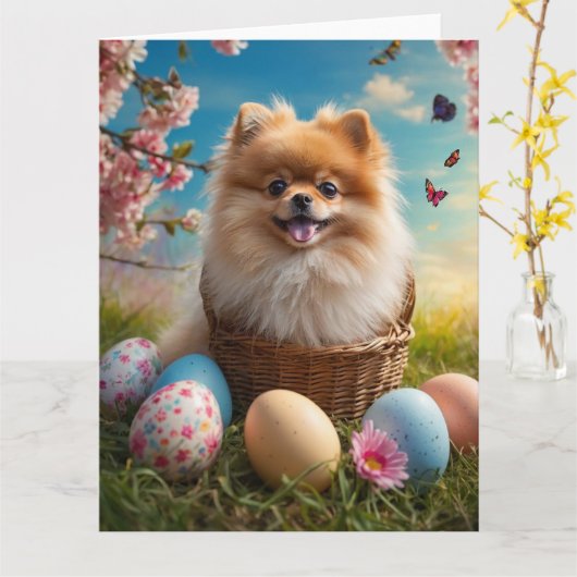 Pomeranian Pasen Eieren Kaart (Gele Bloem)