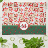 Pomeranian Patroon Monogram Kerst Hond Theedoek (Gevouwen)