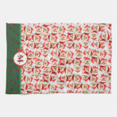 Pomeranian Patroon Monogram Kerst Hond Theedoek (Horizontaal)