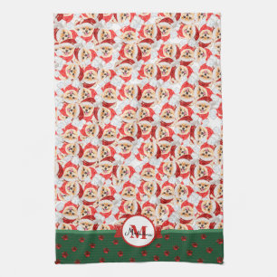 Pomeranian Patroon Monogram Kerst Hond Theedoek