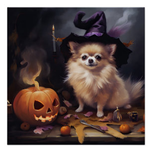 Pomeranian Pompoenen Halloween Griezelen Perfect Poster
