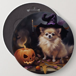 Pomeranian Pompoenen Halloween Griezelen Ronde Button 6,0 Cm