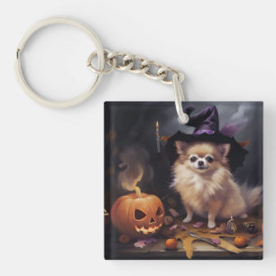 Pomeranian Pompoenen Halloween Griezelen Sleutelhanger