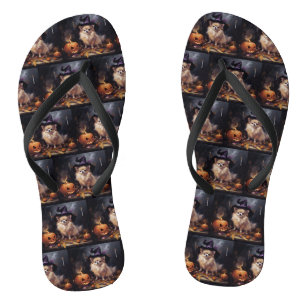 Pomeranian Pompoenen Halloween Griezelen Teenslippers