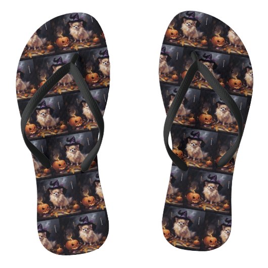 Pomeranian Pompoenen Halloween Griezelen Teenslippers (Voetbed)
