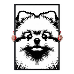 Pomeranian Pop Art Wit & Zwart Chic Esthetiek Poster