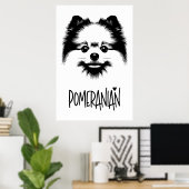 Pomeranian Pop Art Zwart & Wit Chic Esthetiek Poster (Thuiskantoor)
