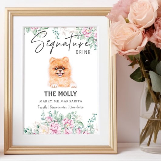 Pomeranian Puppy bruiloft handtekening Drink teken Poster