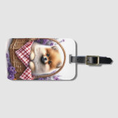 Pomeranian Puppy Dog Waterverf Wildflower Picknick Bagagelabel (Voorkant (horizontaal))
