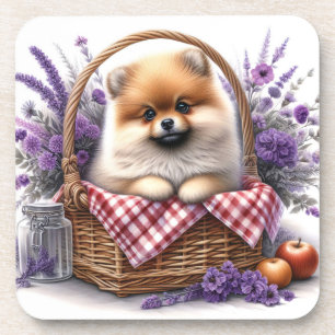 Pomeranian Puppy Dog Waterverf Wildflower Picknick Bier Onderzetter