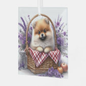 Pomeranian Puppy Dog Waterverf Wildflower Picknick Glas Ornament (Voorkant links)