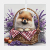 Pomeranian Puppy Dog Waterverf Wildflower Picknick Glas Ornament (Achterkant)