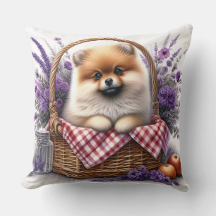 Pomeranian Puppy Dog Waterverf Wildflower Picknick Kussen