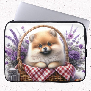 Pomeranian Puppy Dog Waterverf Wildflower Picknick Laptop Sleeve
