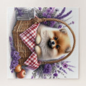 Pomeranian Puppy Dog Waterverf Wildflower Picknick Legpuzzel (Horizontaal)